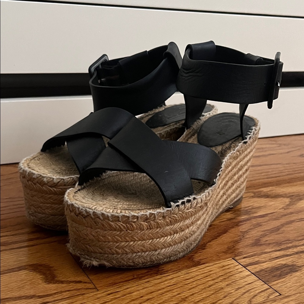 Celine Black Espadrille Wedges